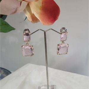 NWT GOLD & PINK CRYSTAL FACETED POST EARRINGS